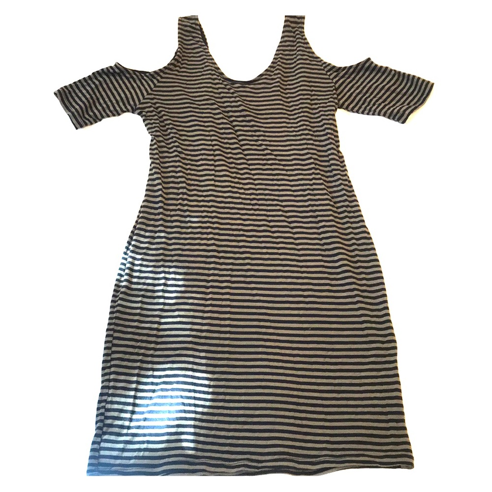 Oliver green and black striped cold shoulder dress